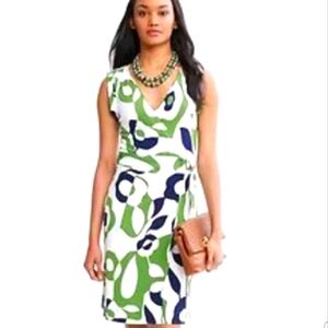 Banana Republic POP White  Green Blue Geometric Floral Wrap Dress